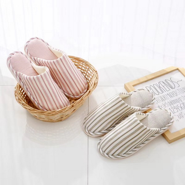 Women's Cotton Linen Slippers With Stripe pattern