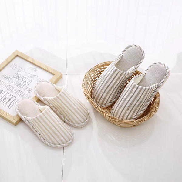 Women's Cotton Linen Slippers With Stripe pattern