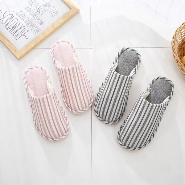 Men's Cotton Linen Slippers With Stripe pattern