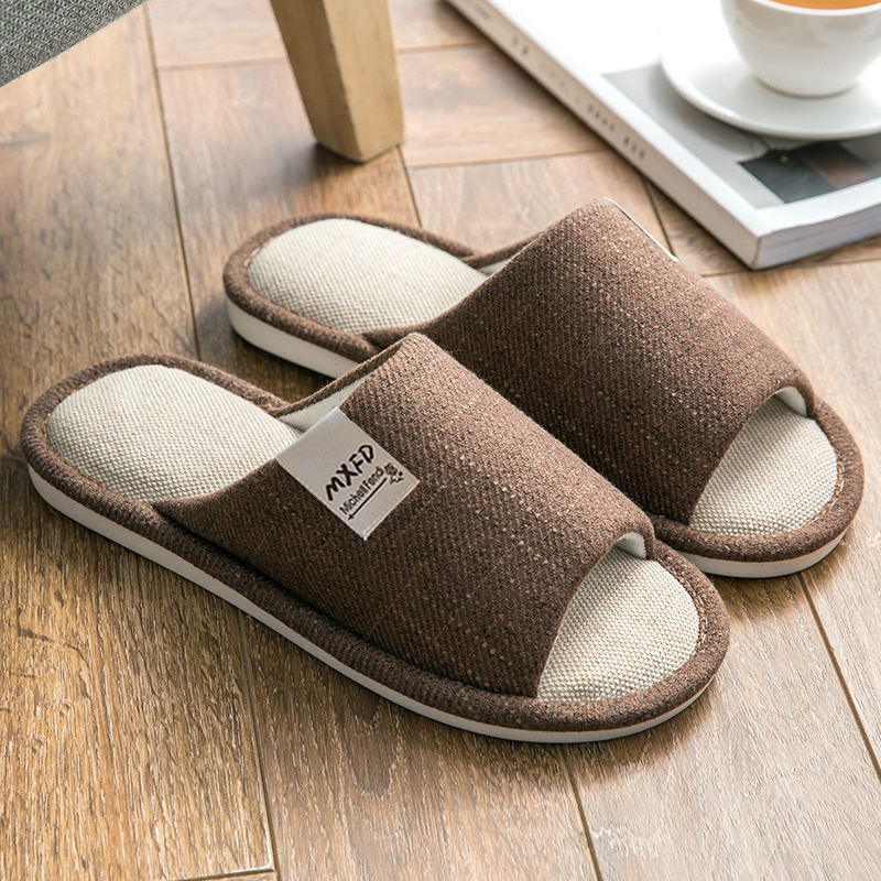 Men's Open Toe Cotton Linen Slippers In Pure Color