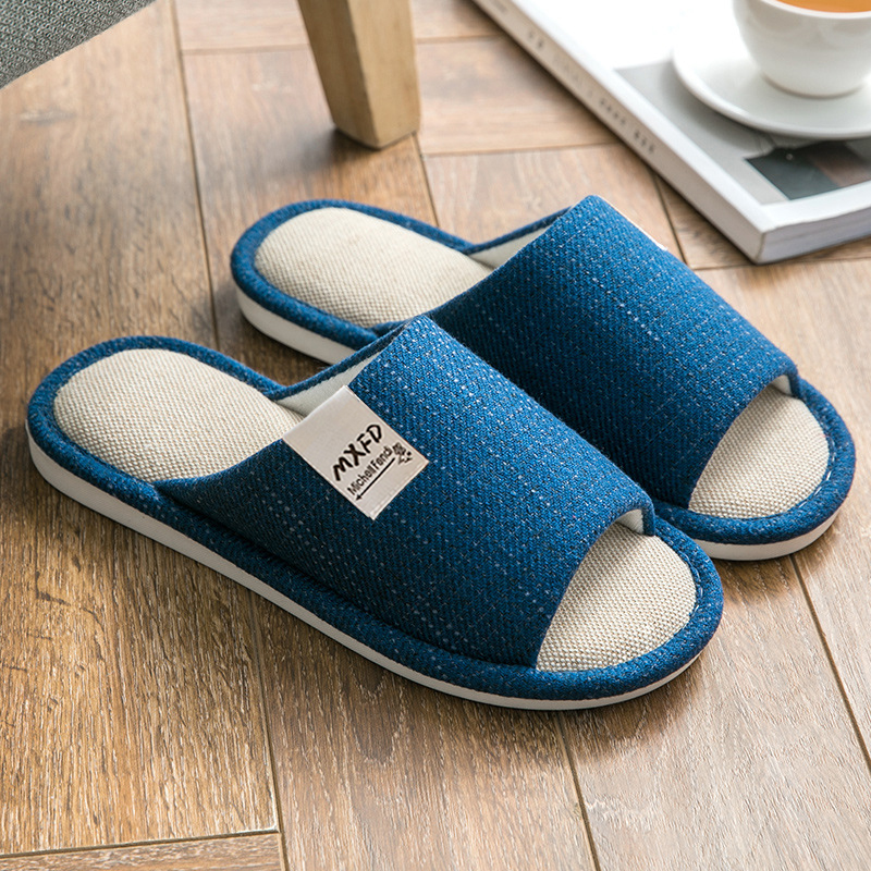 Men's Open Toe Cotton Linen Slippers In Pure Color
