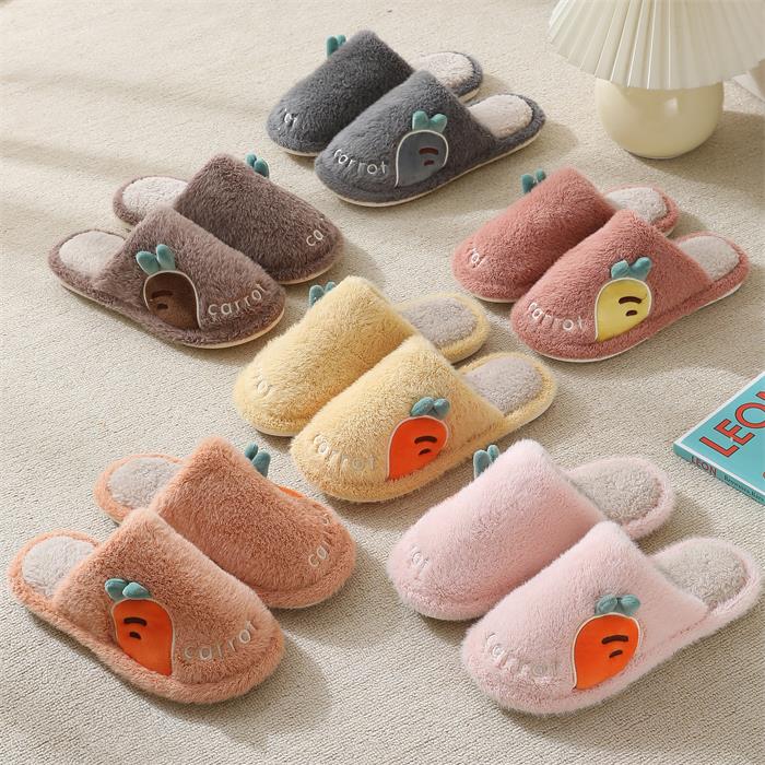 Women's Warm Slippers With Carrot Embroidery
