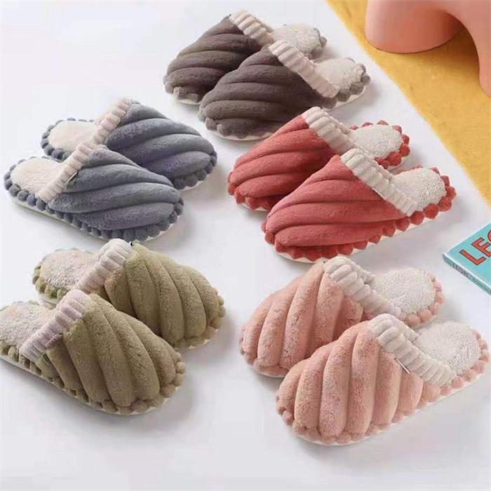 Women's Warm Slippers With Stripe Design