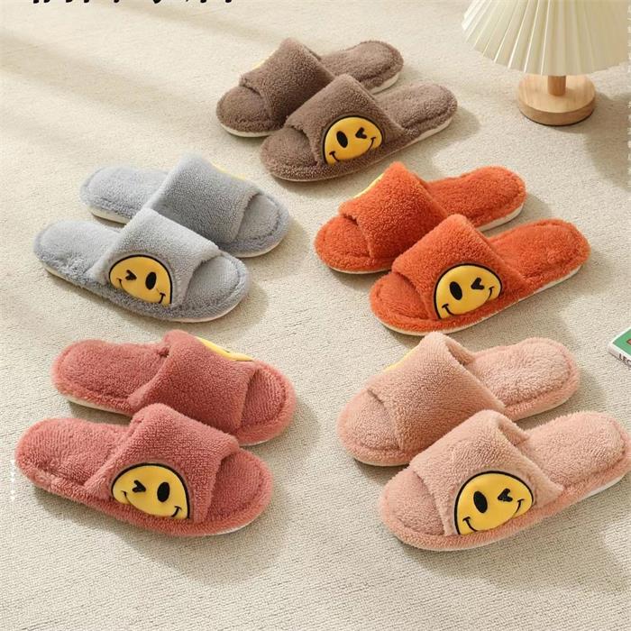 Women's Open Toe Slippers With Smile Embroidery