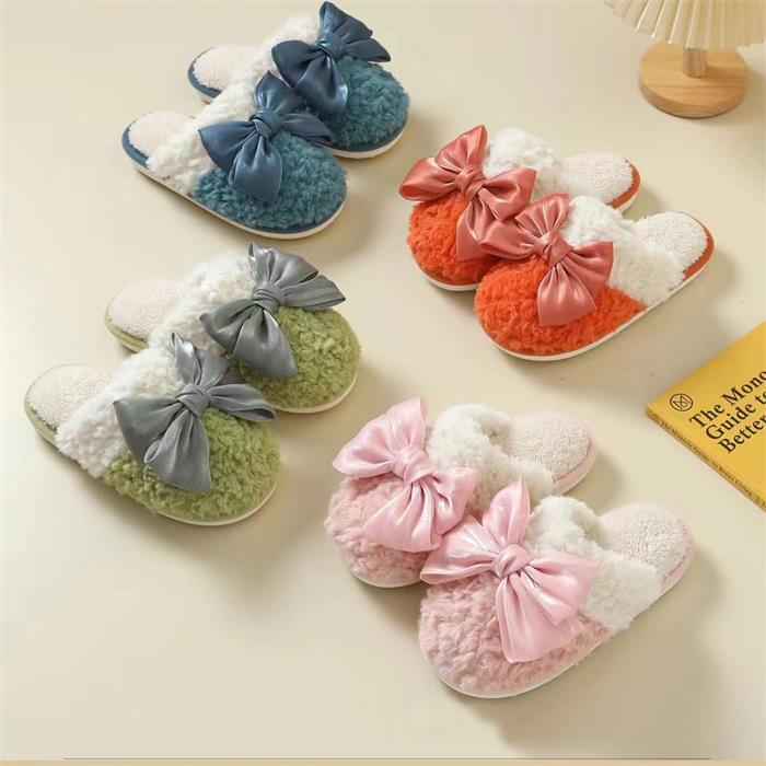 Women's Warm Slippers With Bow Decoration