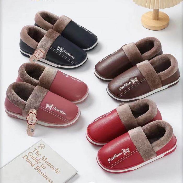 PU Women's All Cover Warm Slippers With Logo Embroidery