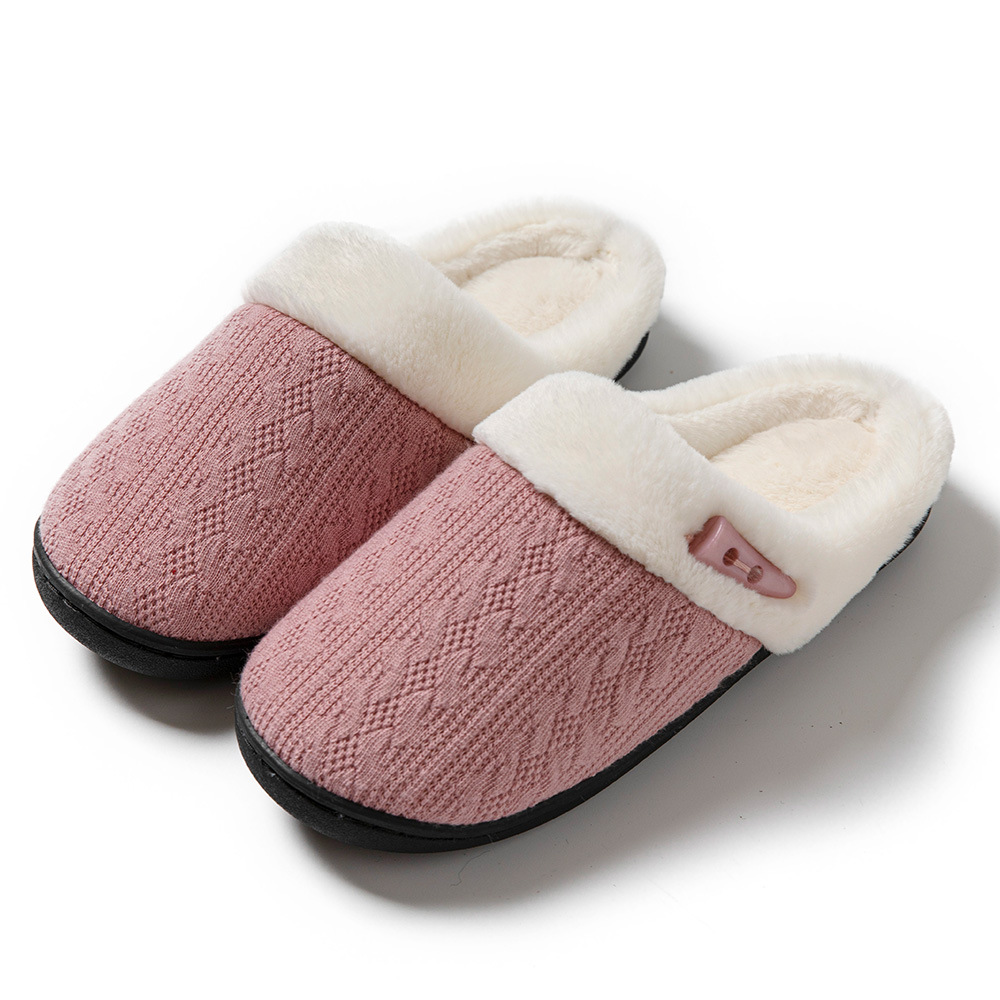 Women's Warm Slippers With Button Decoration