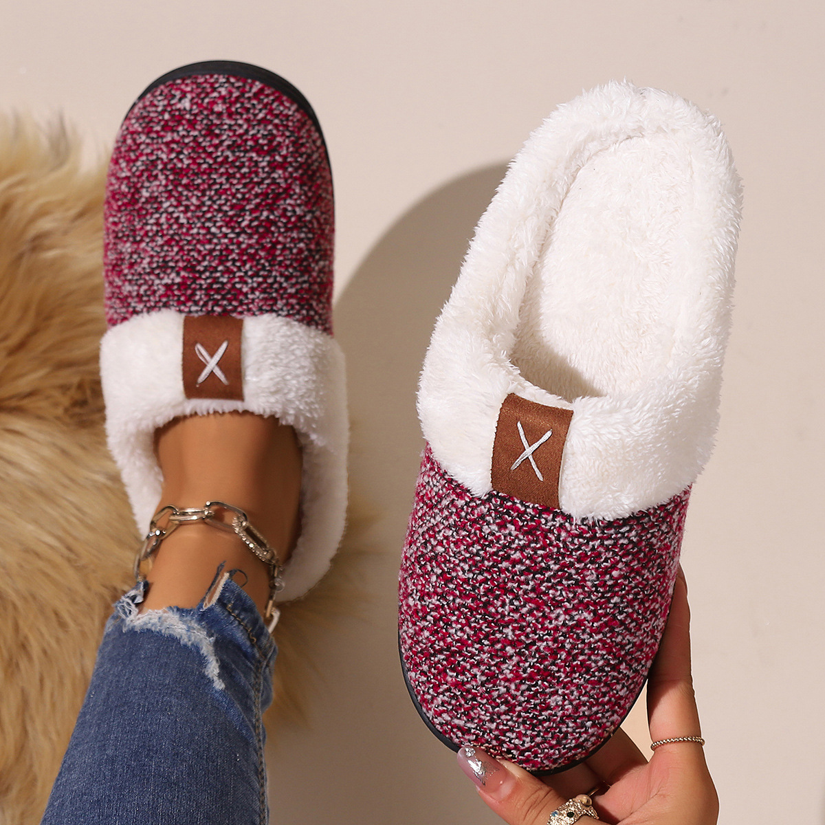 Women's Warm Slippers With Plush Collar