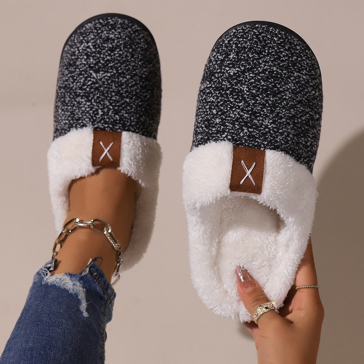 Men's Warm Slippers With Plush Collar