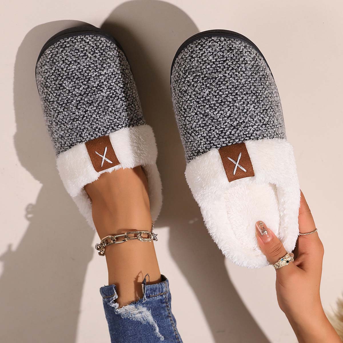 Men's Warm Slippers With Plush Collar