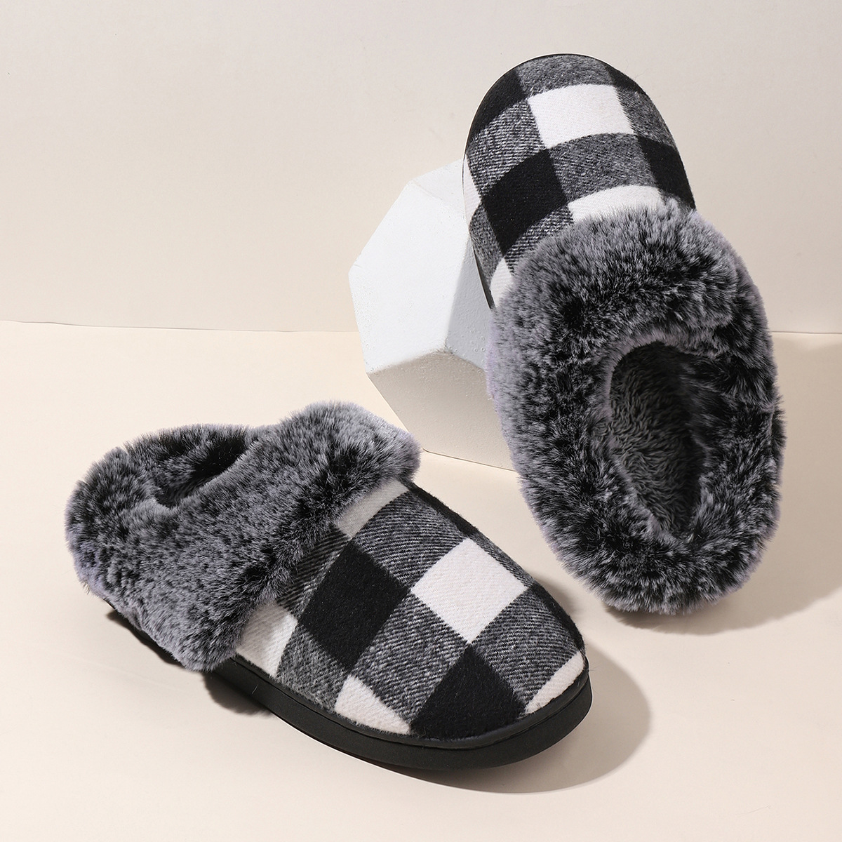 Retro Winter Women's Slippers With Plush Collar