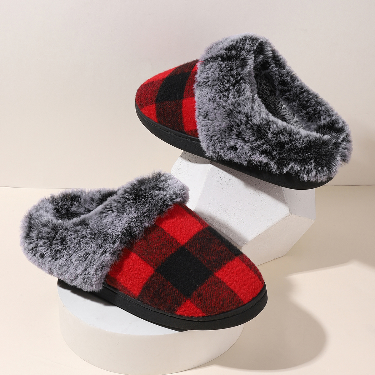 Retro Winter Women's Slippers With Plush Collar