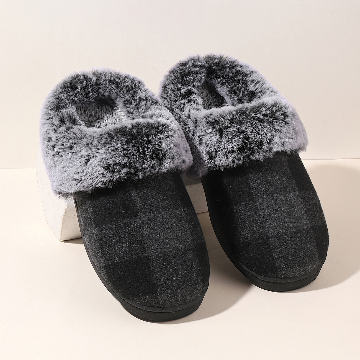 Retro Winter Men's Slippers With Plush Collar