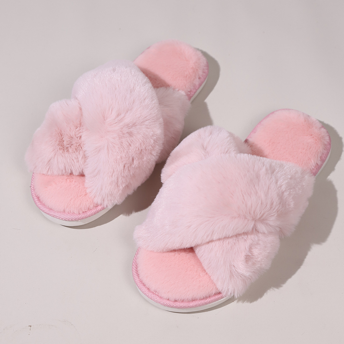 Winter Home Indoor Women's Cross Soft Plush Slipper In Pure Color