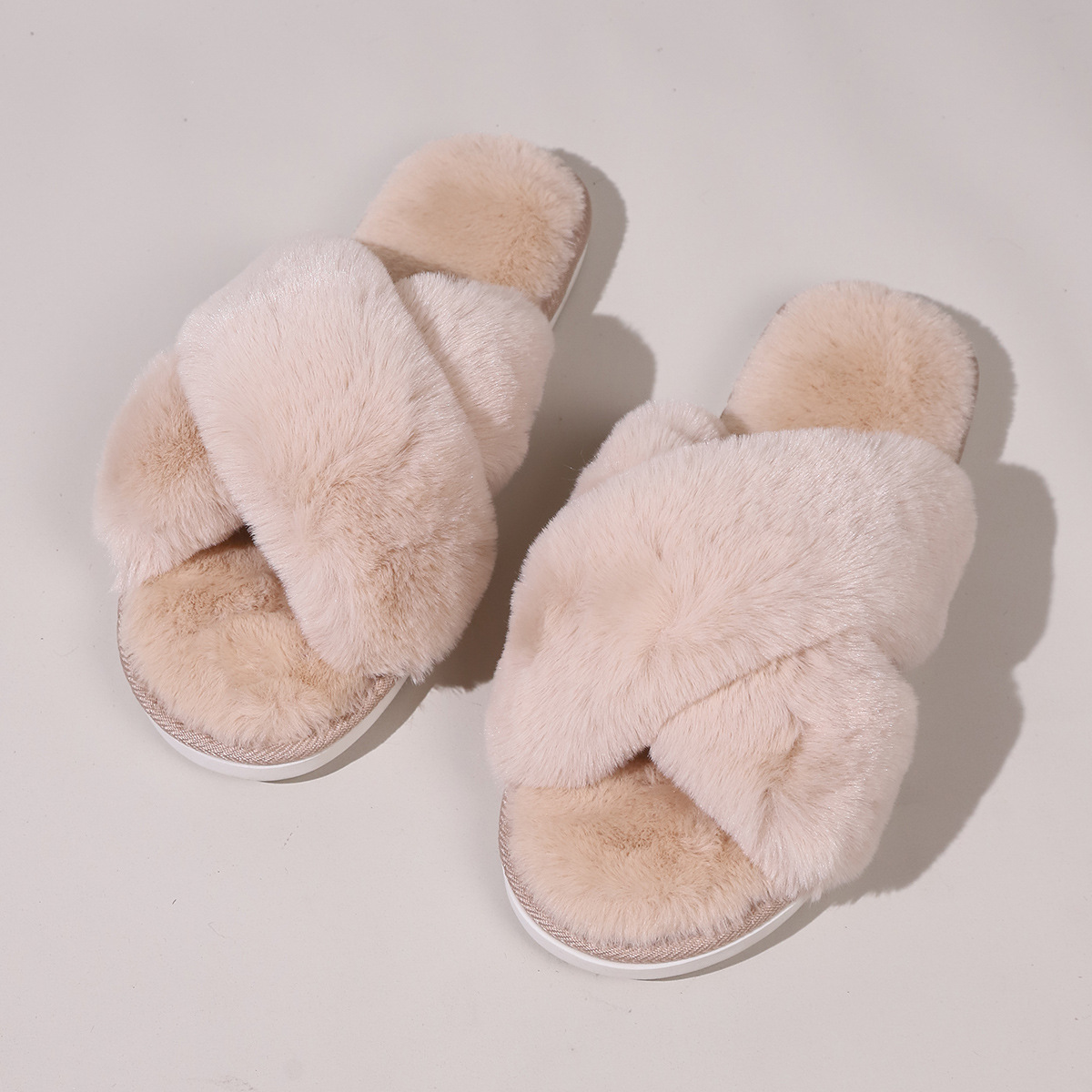 Winter Home Indoor Women's Cross Soft Plush Slipper In Pure Color