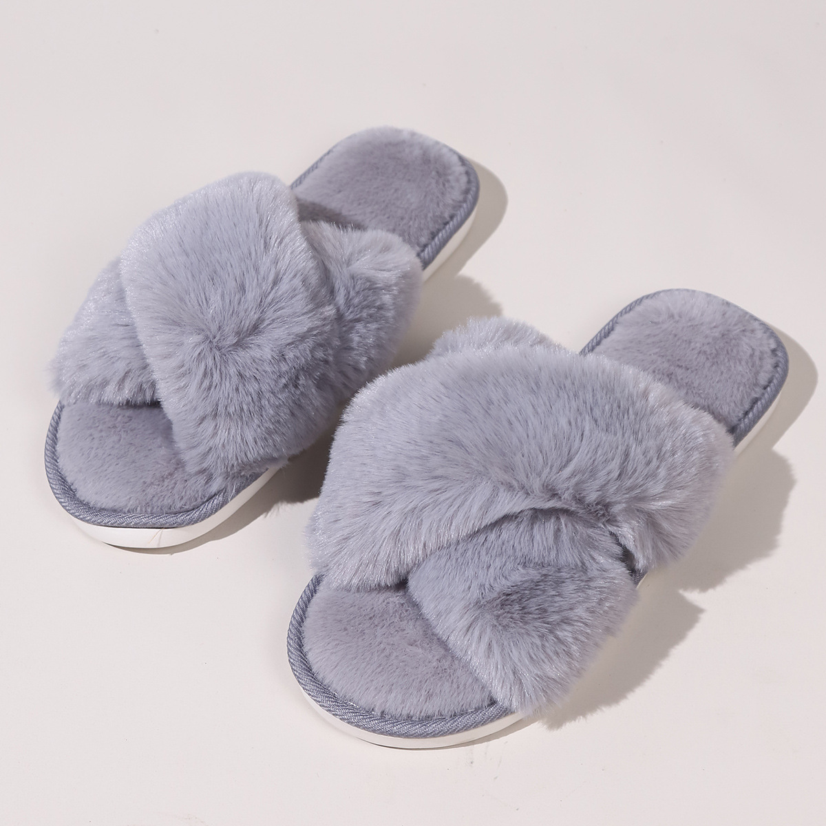 Winter Home Indoor Men's Cross Soft Plush Slipper In Pure Color