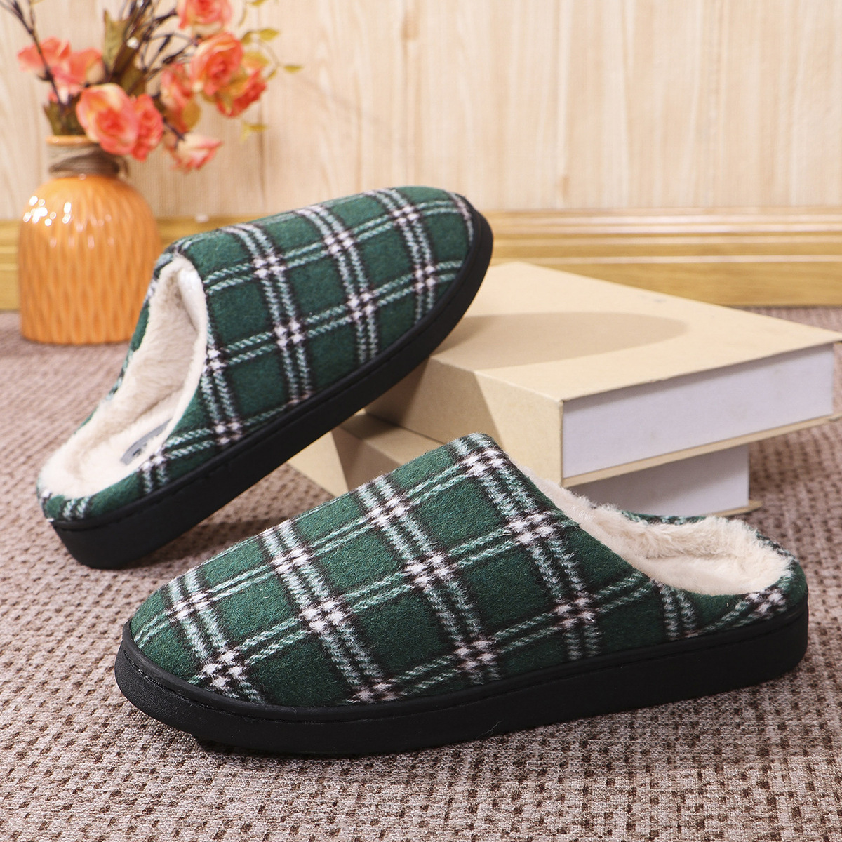 Retro Winter Men's Slippers With Plush Inside