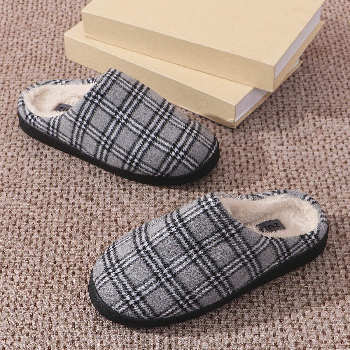 Retro Winter Men's Slippers With Plush Inside