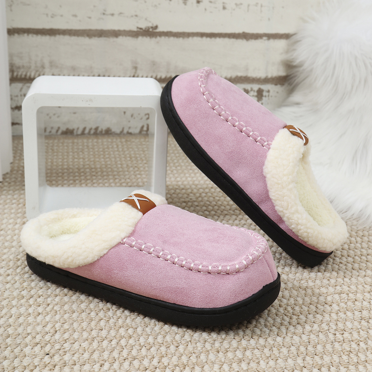 Women's Warm Slippers Moccasins Shoes Design With Plush Collar