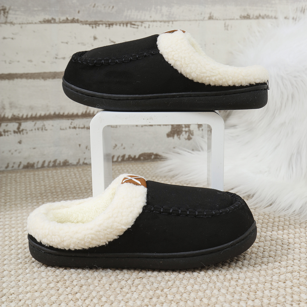 Men's Warm Slippers Moccasins Shoes Design With Plush Collar