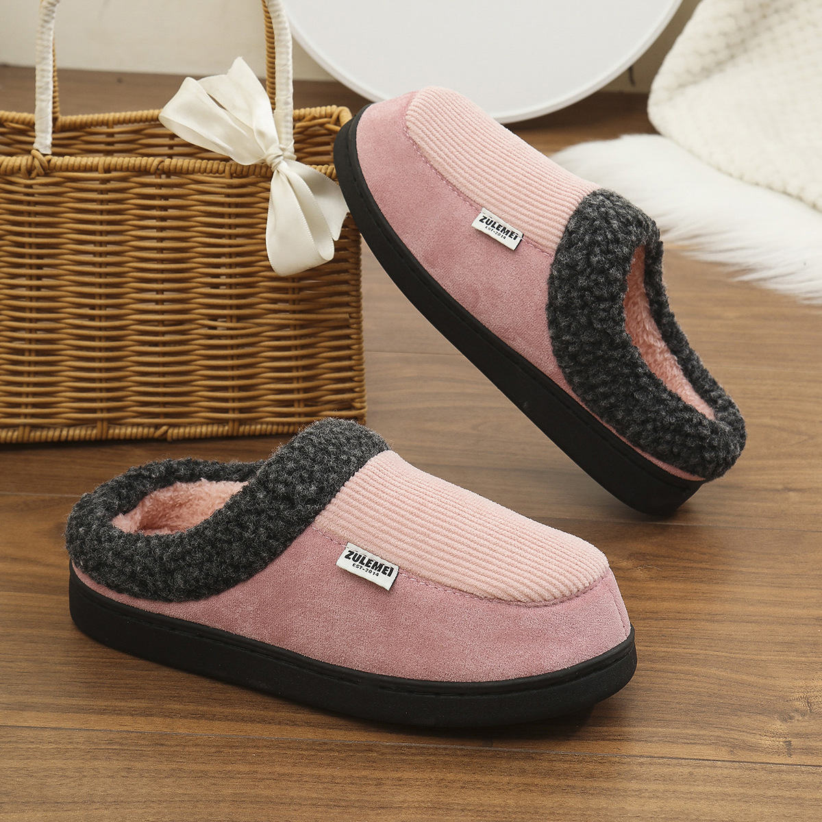 Women's Winter Warm Slipper Shoes With Plush Collar In Pure Color