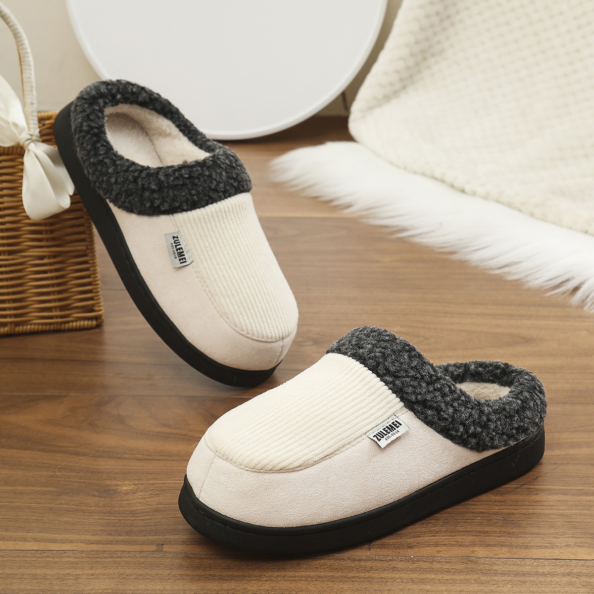 Women's Winter Warm Slipper Shoes With Plush Collar In Pure Color