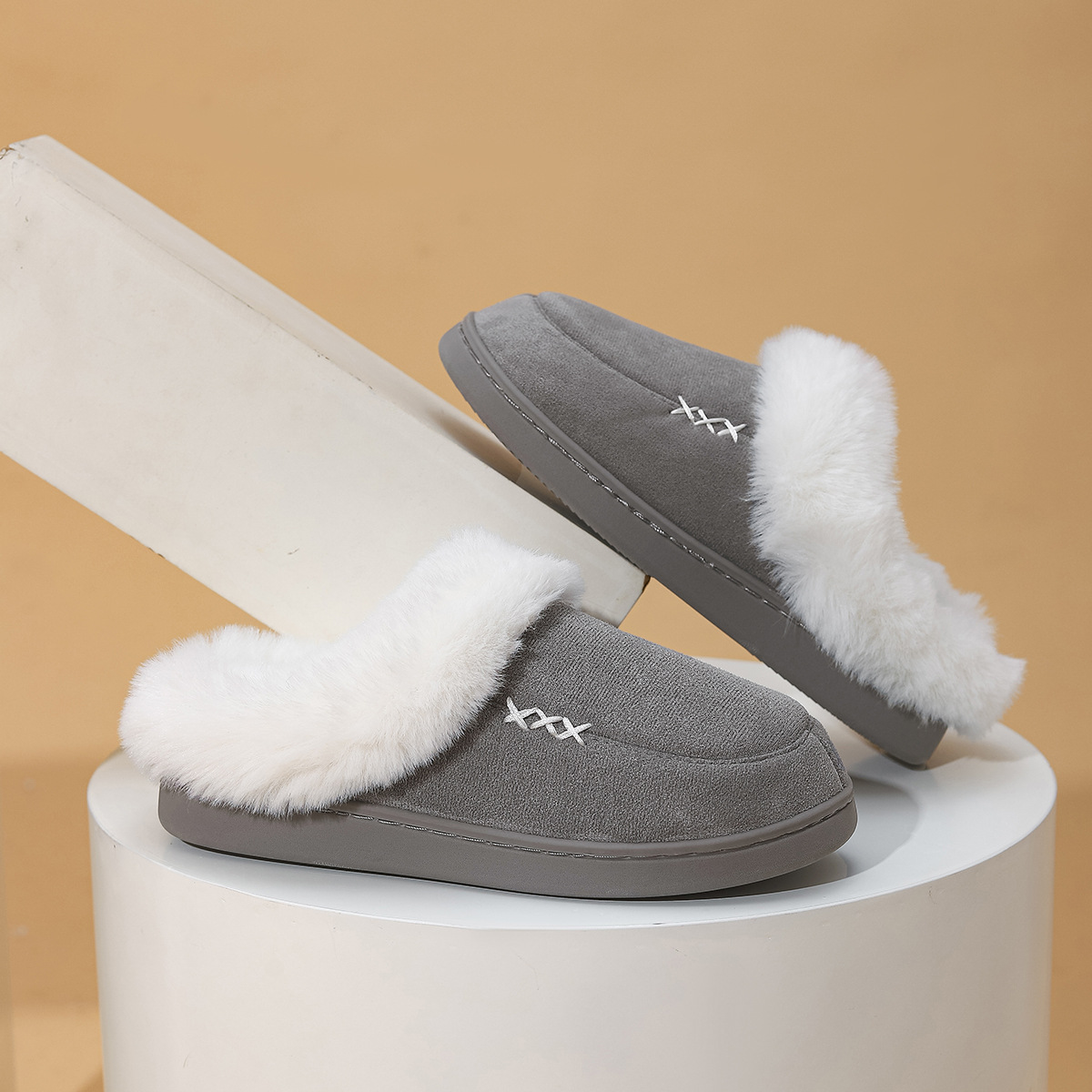 Men's Warm Slippers Moccasins Shoes Design With Plush Collar