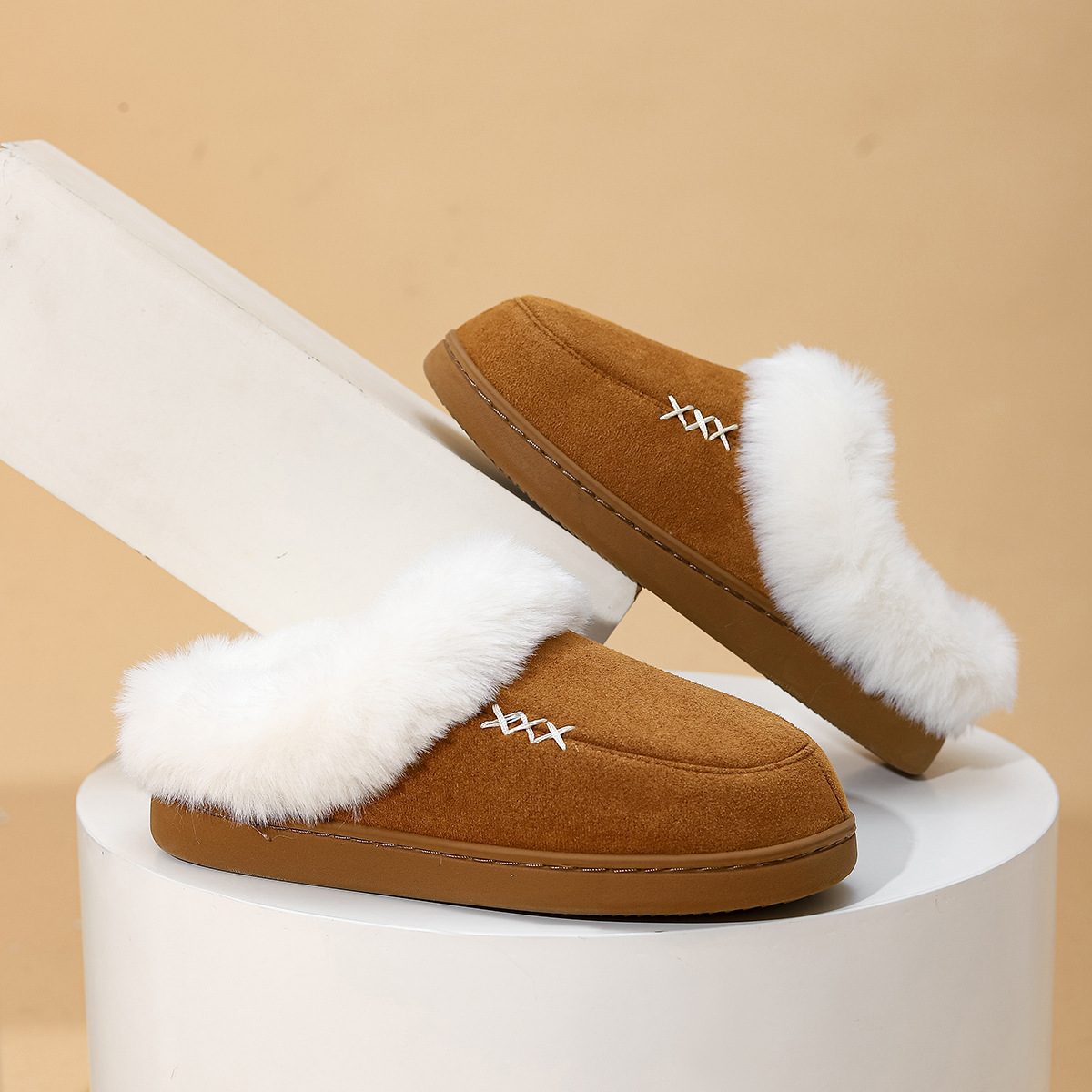 Men's Warm Slippers Moccasins Shoes Design With Plush Collar