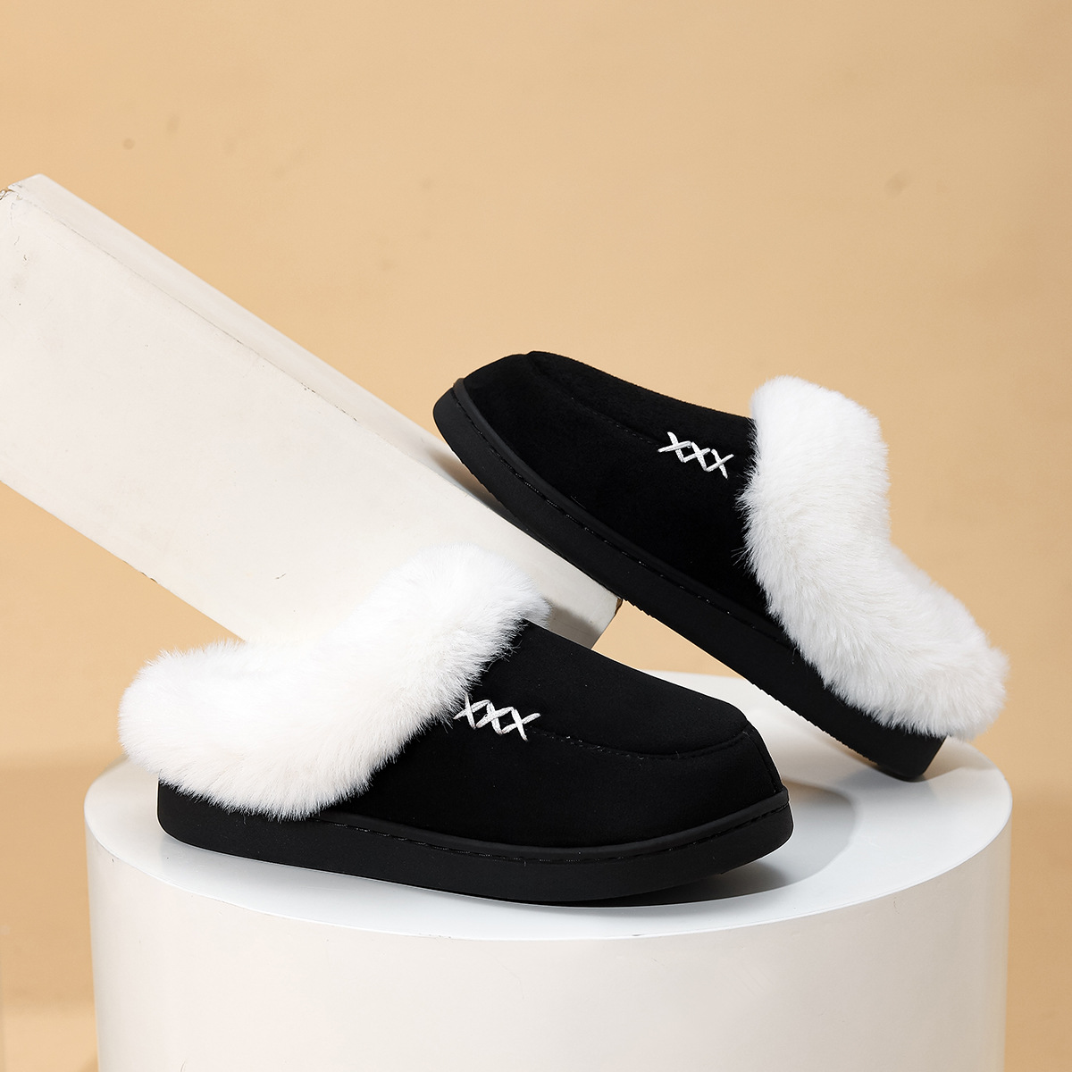 Men's Warm Slippers Moccasins Shoes Design With Plush Collar