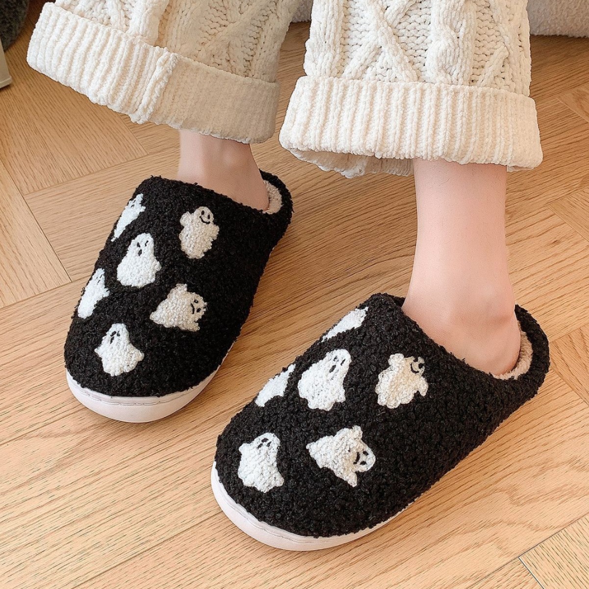 Halloween Design Winter Plush Warm Slippers For Male and Female