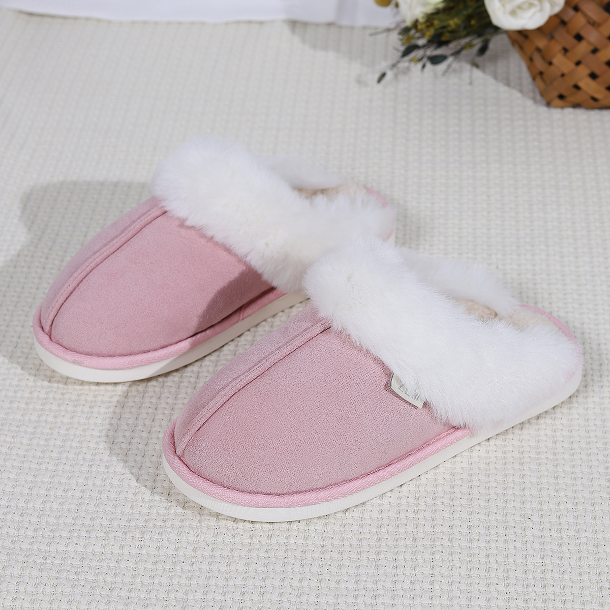 Women's Winter Warm Slipper Shoes With Plush Collar In Pure Color
