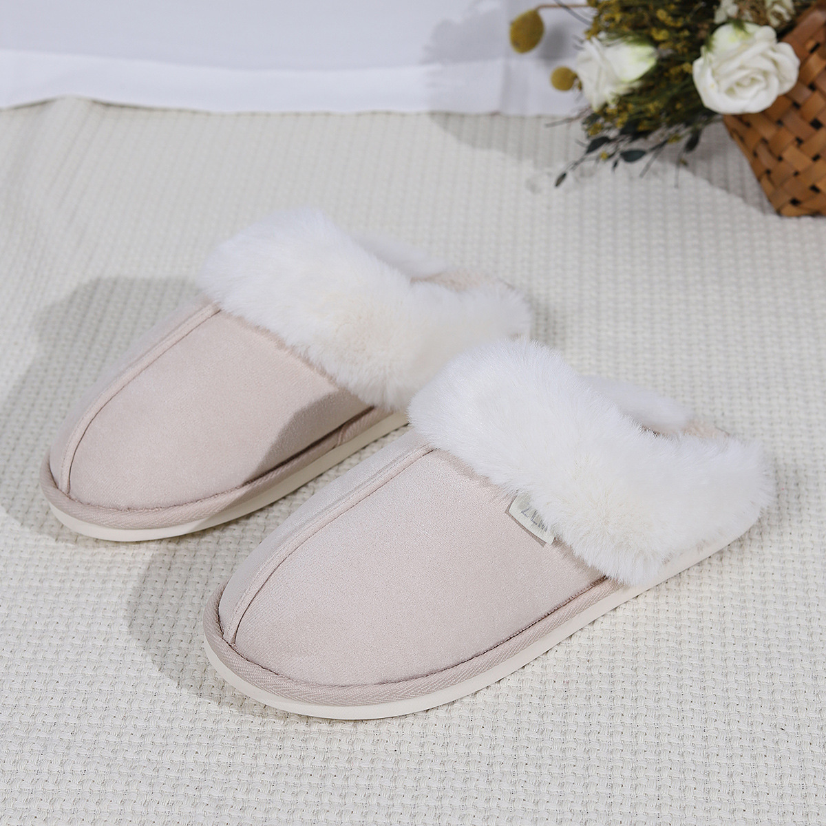 Women's Winter Warm Slipper Shoes With Plush Collar In Pure Color