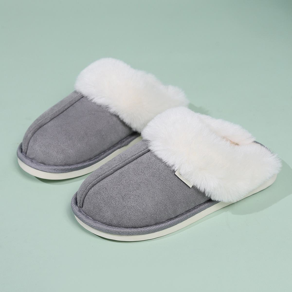 Men's Winter Warm Slipper Shoes With Plush Collar In Pure Color