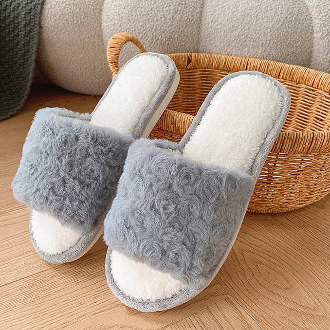 Women's Open Toe Slipper With Plush Upper In Pure Color