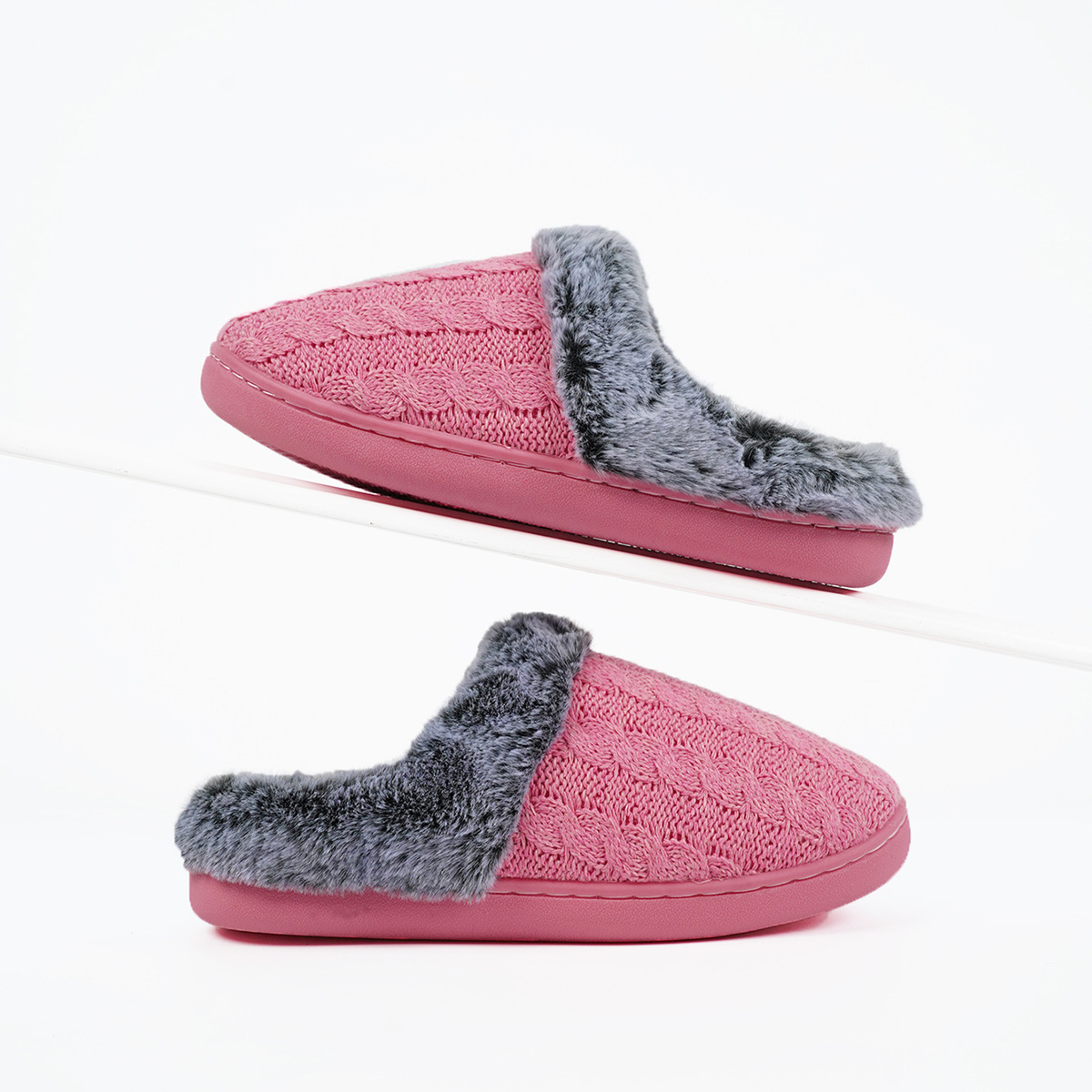 Women's Warm Slipper With Knitted Upper Plush Collar