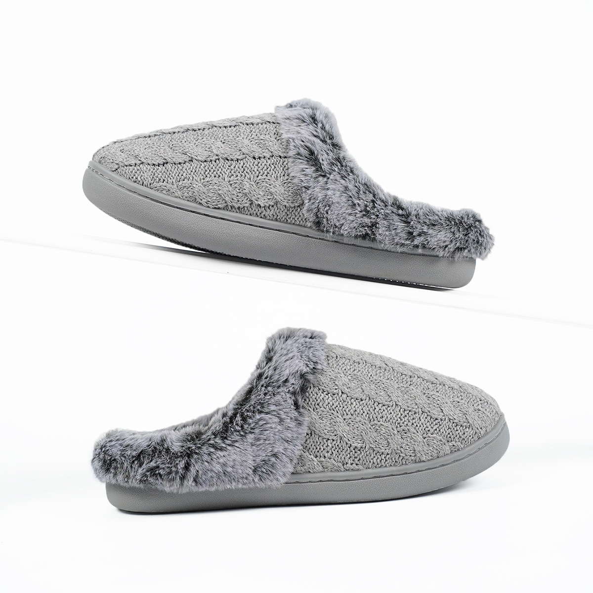 Men's Warm Slipper With Knitted Upper Plush Collar