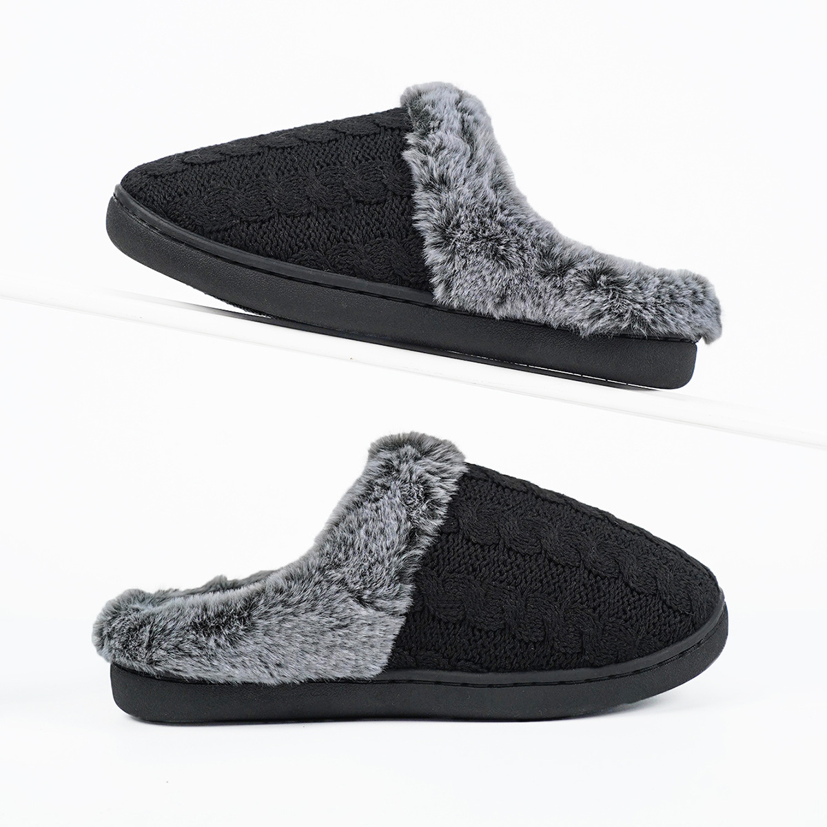 Men's Warm Slipper With Knitted Upper Plush Collar