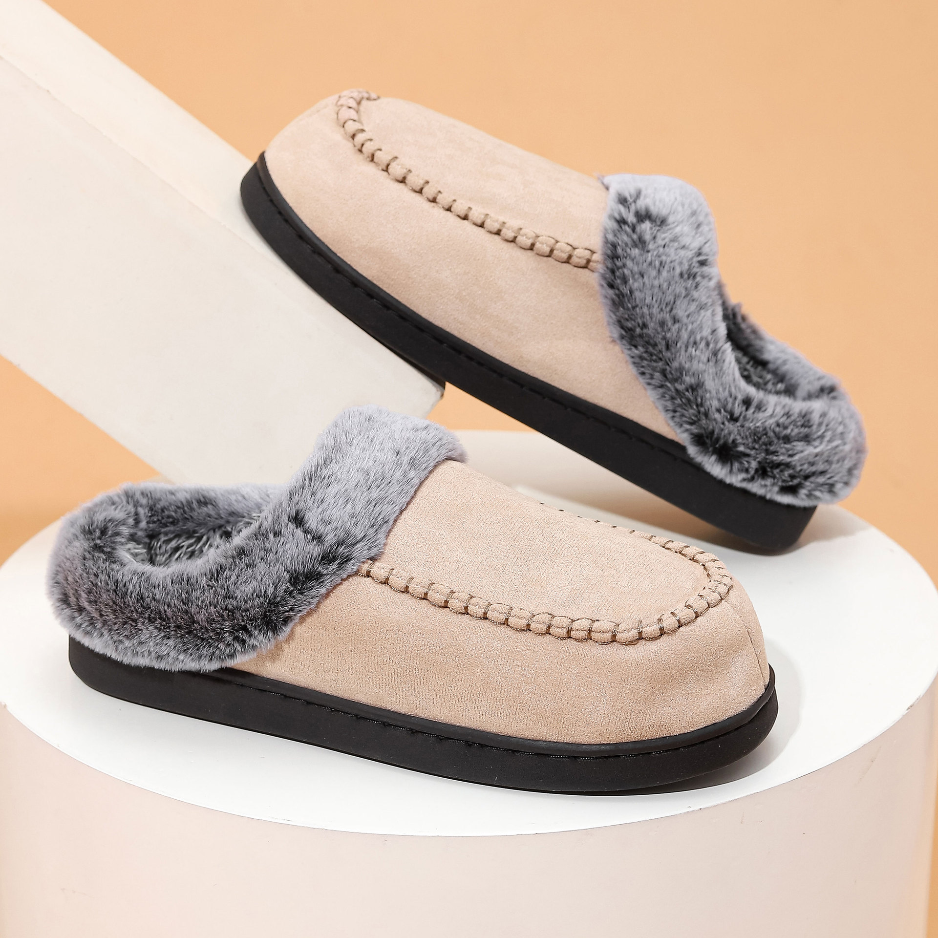 Men’s Warm Slippers Moccasins Shoes Design With Plush Collar