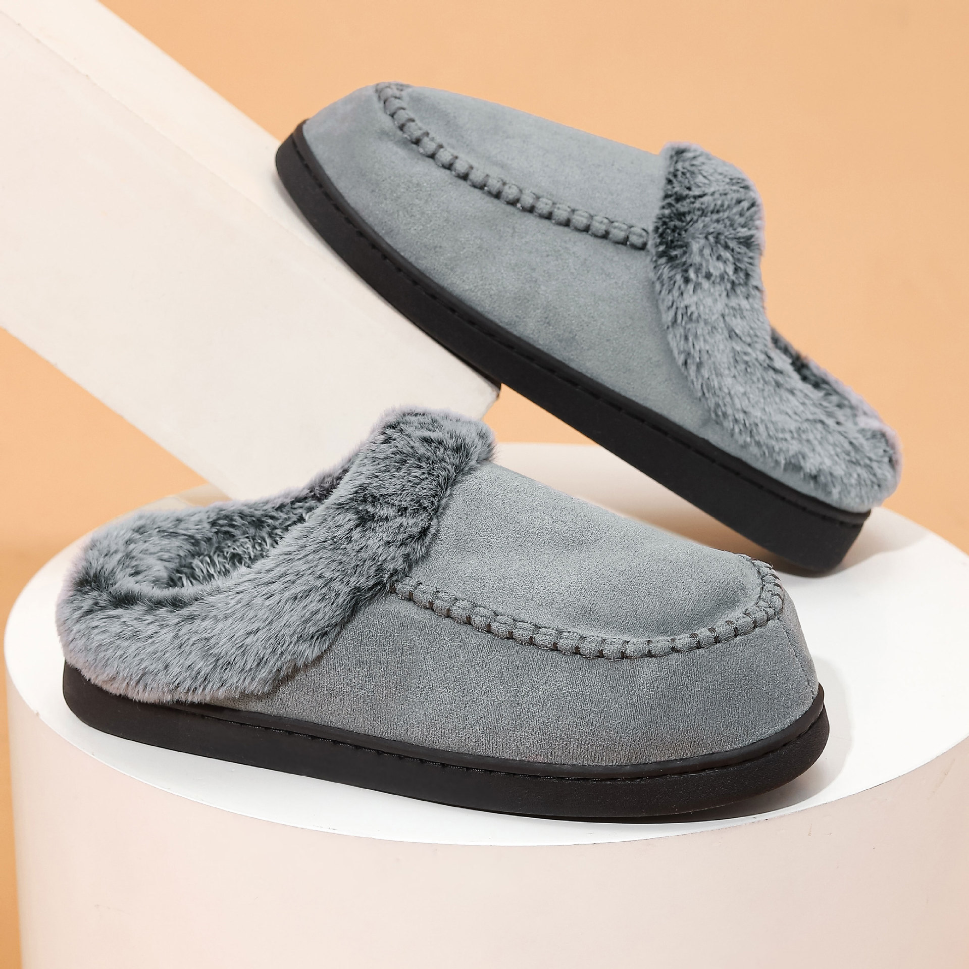 Men’s Warm Slippers Moccasins Shoes Design With Plush Collar