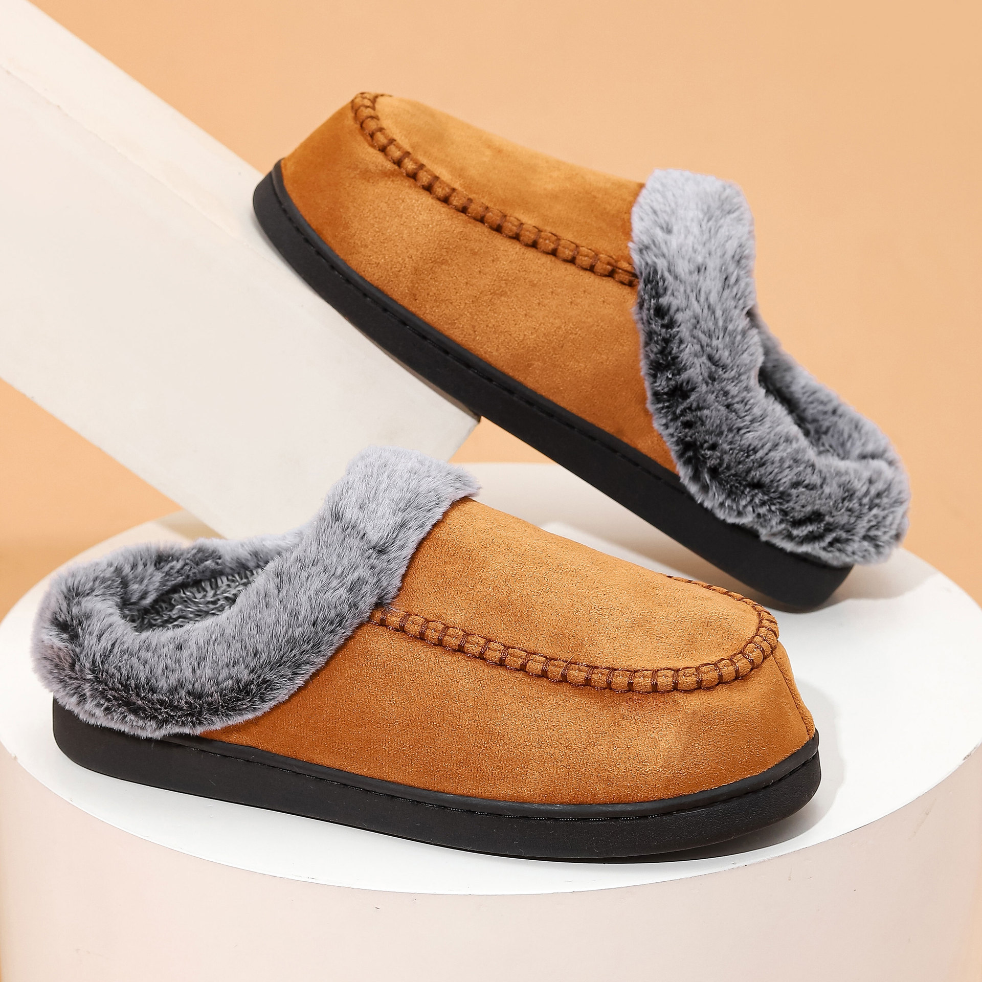 Men’s Warm Slippers Moccasins Shoes Design With Plush Collar