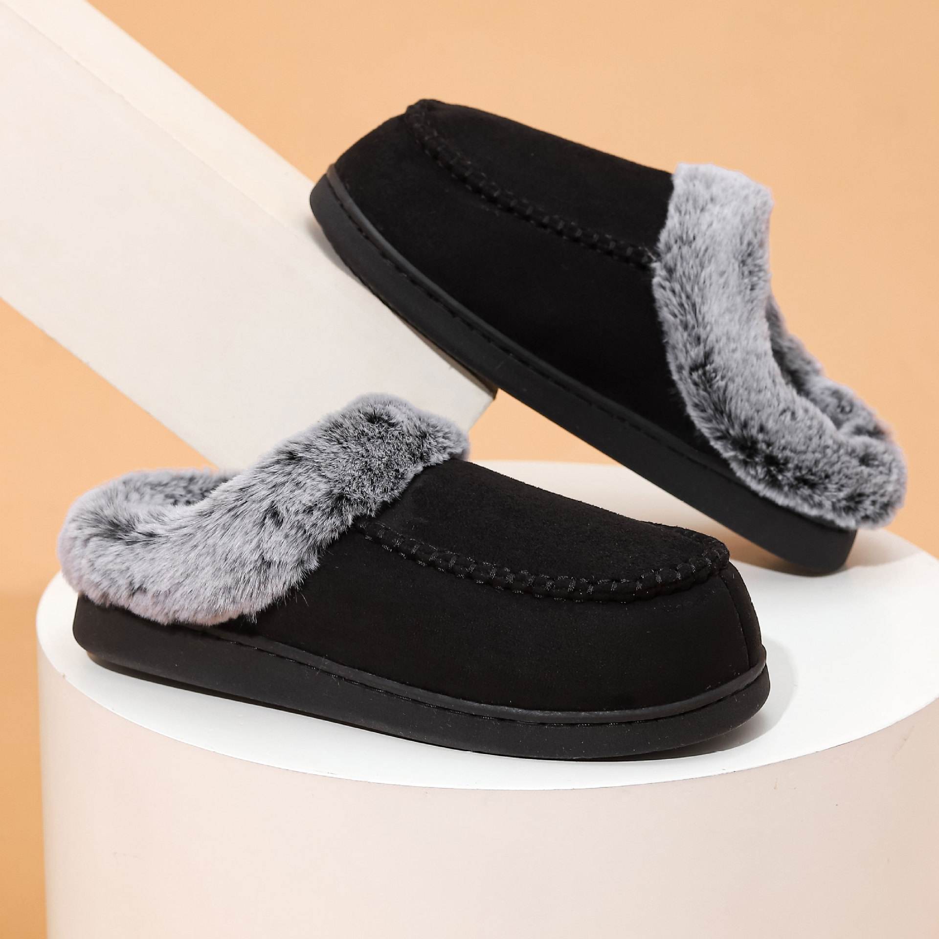 Men’s Warm Slippers Moccasins Shoes Design With Plush Collar