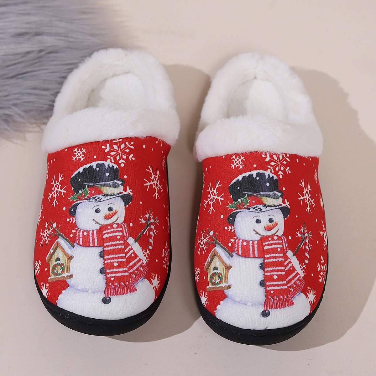 Christmas Design Winter Plush Warm Slippers For Male and Female