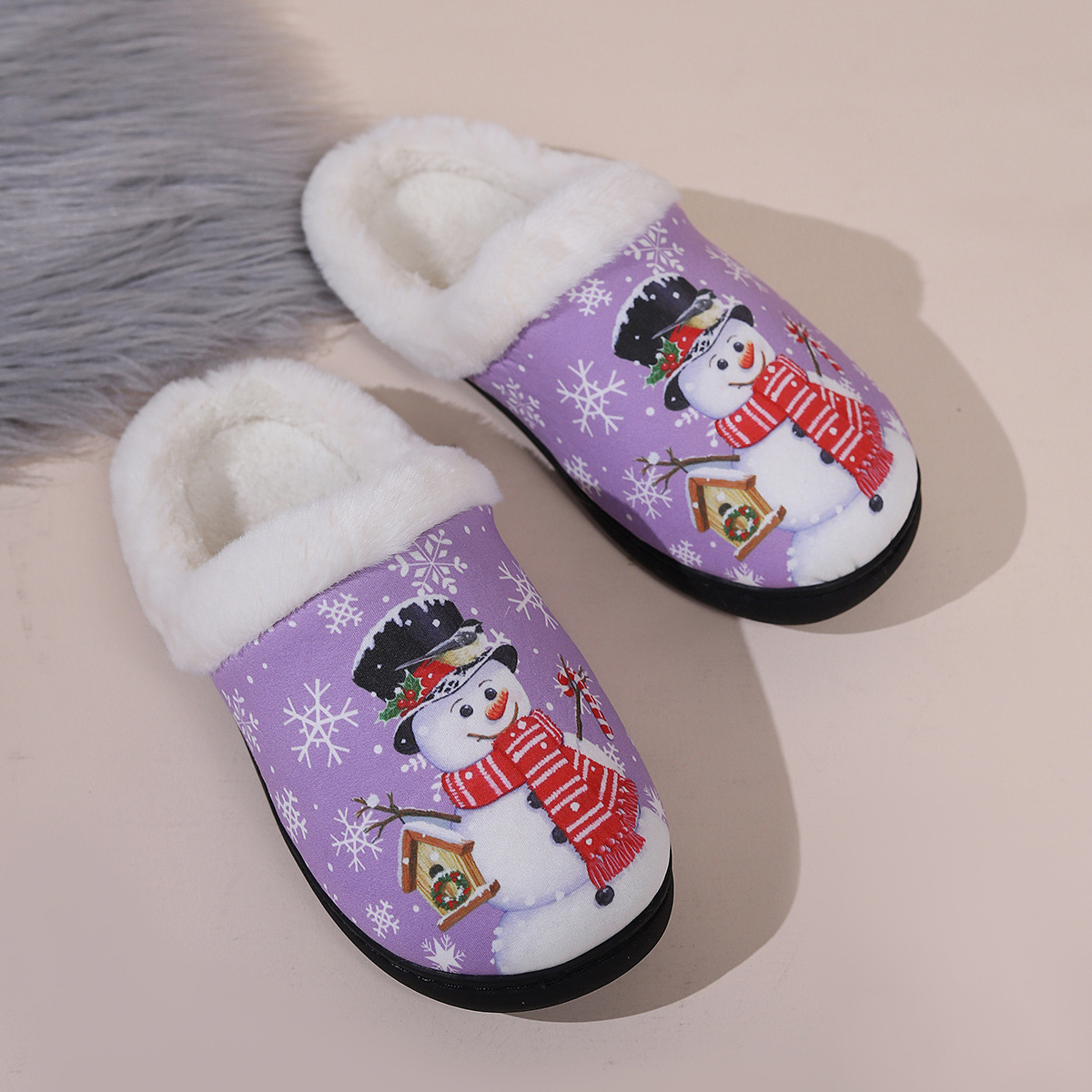 Christmas Design Winter Plush Warm Slippers For Male and Female