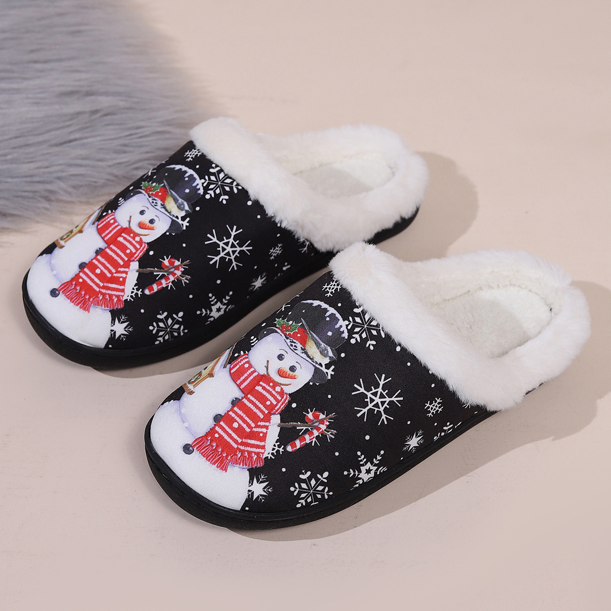 Christmas Design Winter Plush Warm Slippers For Male and Female