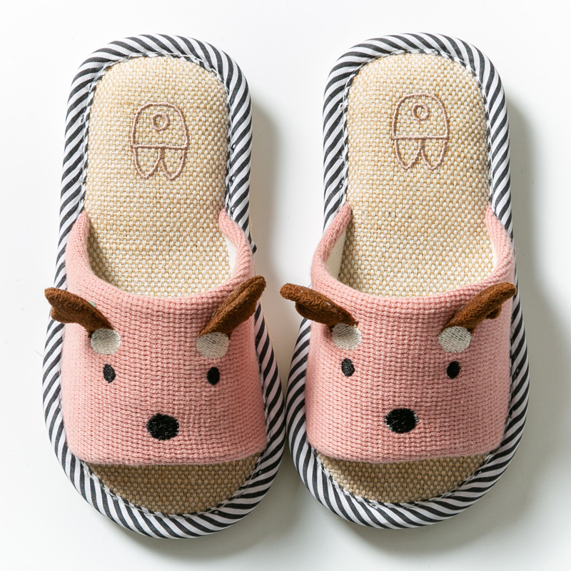 Children's Cotton And Linen Slippers With Ears Decoration