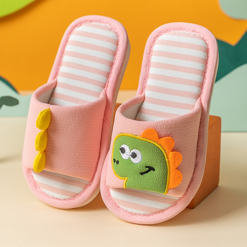 Children's Open Toe Cotton Slippers With Dinosaur Design