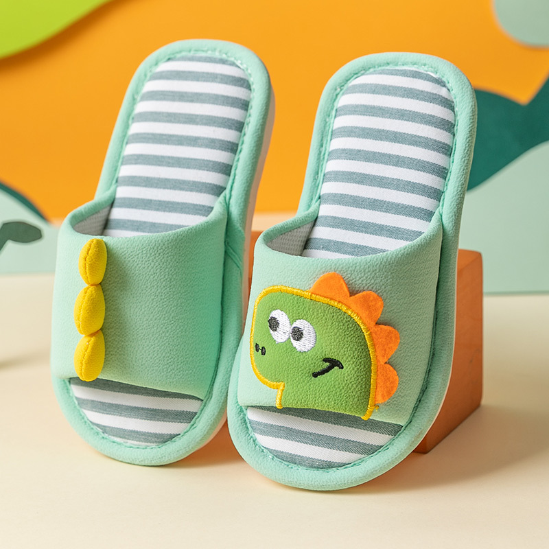 Children's Open Toe Cotton Slippers With Dinosaur Design