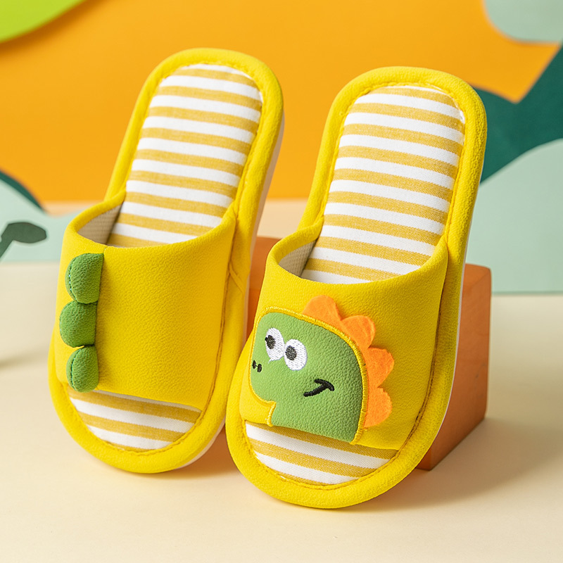 Children's Open Toe Cotton Slippers With Dinosaur Design