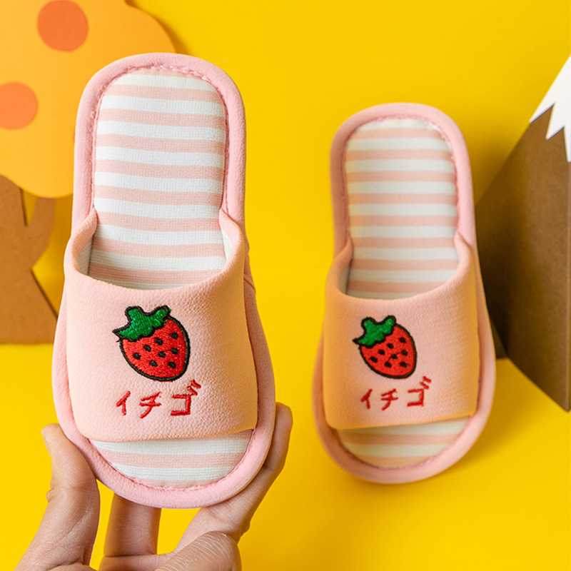 Children's Open Toe Cotton Slippers With Fruit Design