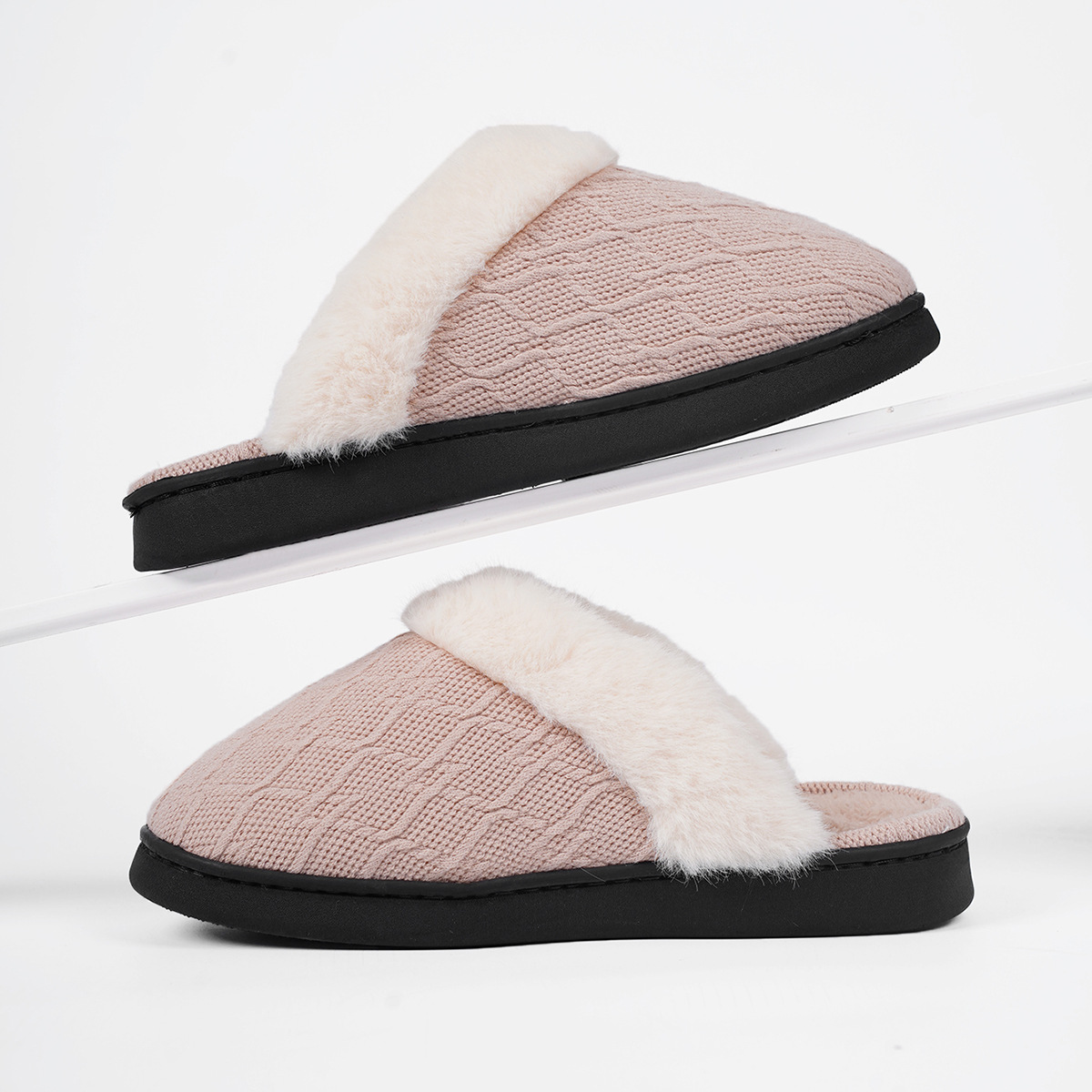 Women's Warm Slipper With Knitted Upper Plush Collar